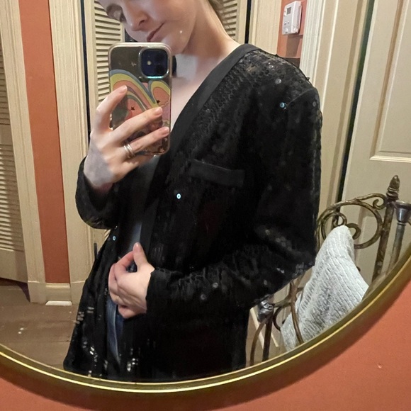 Very cool vintage Lew Megram New York Black sequin duster jacket blazer size M - Picture 8 of 9